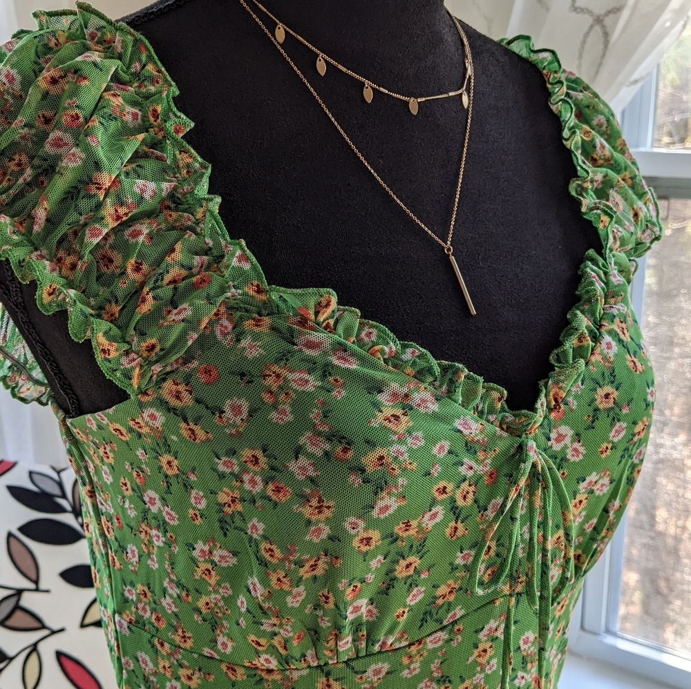 🔴SOLD🔴Vintage French Green Floral Print Mini Dress Size L - Picture 15 of 15